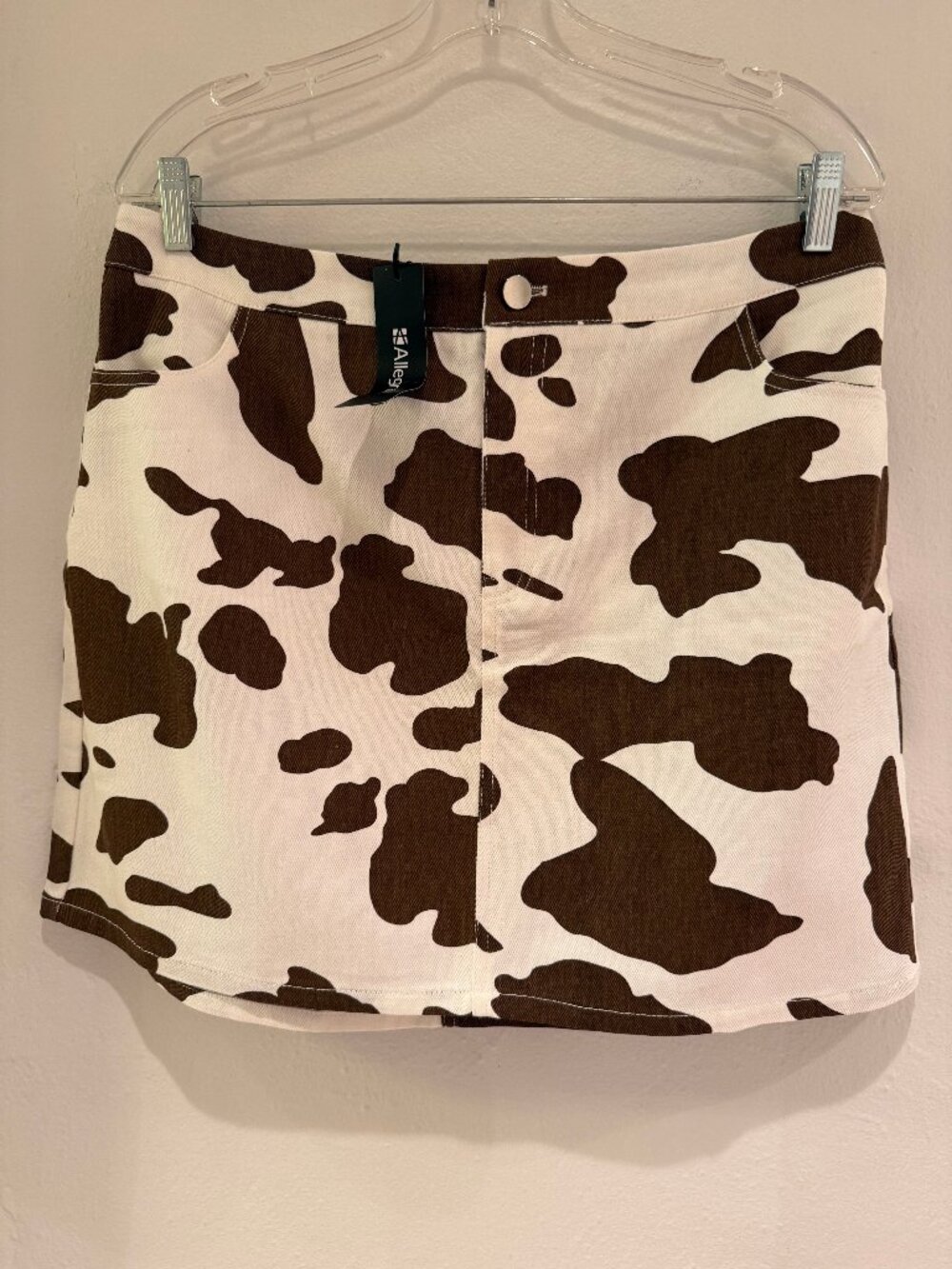 NWT Allegra K Cow Print Denim Skirt, Brown and White, Size XL